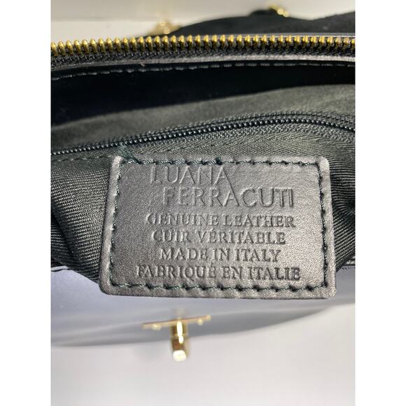 LUANA FERRACUTI BLACK LEATHER SATCHEL CONVERTIBLE HANDBAG - Picture 4 of 9